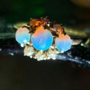 Elegant fire Opal Cluster 10k gold Ring